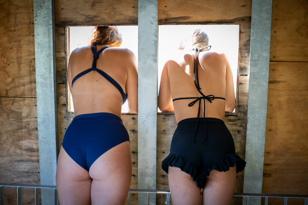 sustainable zero waste slow fashion high waisted bikini bottoms made in italy from recycled fibers